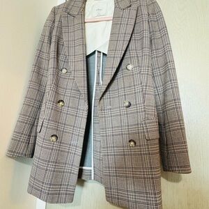 Aritzia Plaid Double-Breasted Blazer
